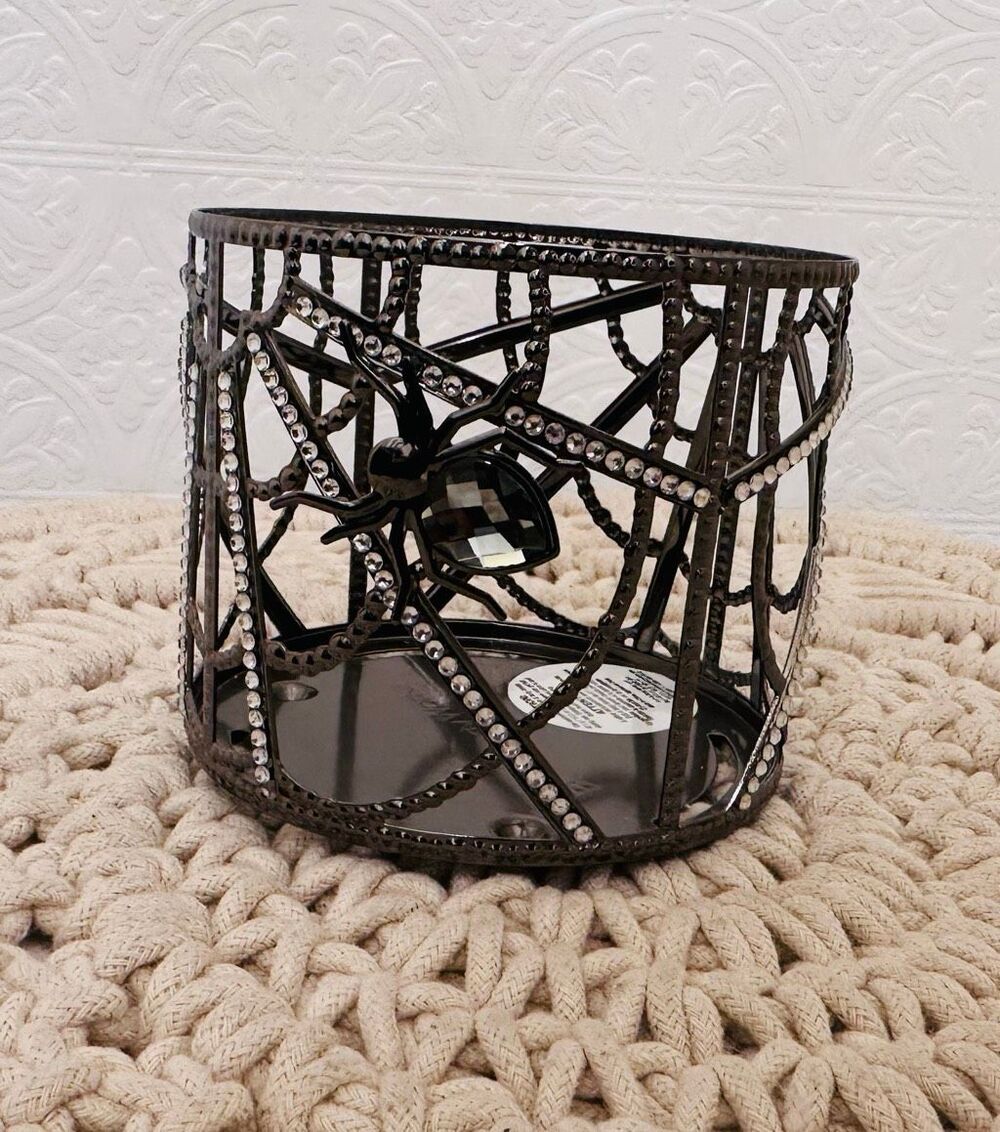 Bath and Body Works Black 3 Wick Candle Holder Fancy Spider